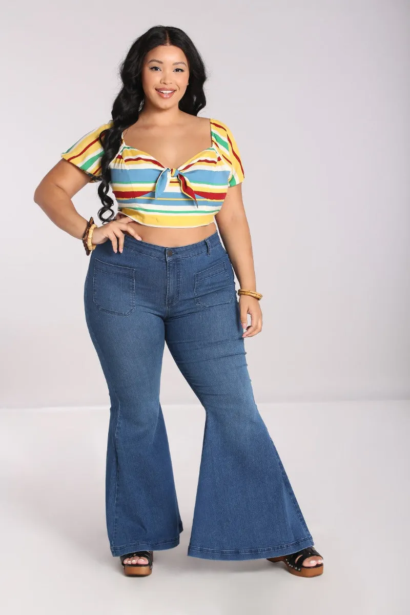 Hell Bunny Janis Flared Jeans in Blue STRETCHY