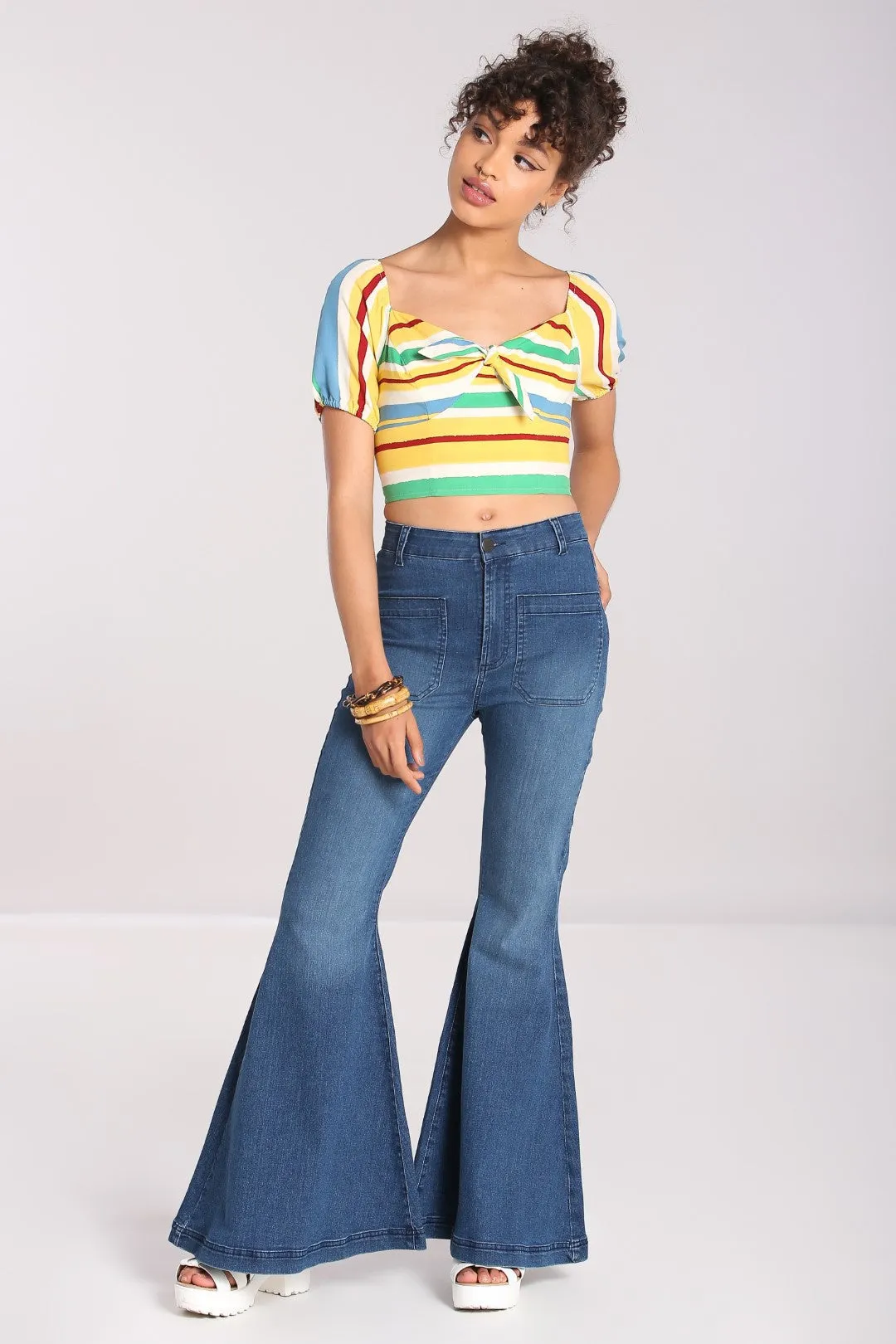 Hell Bunny Janis Flared Jeans in Blue STRETCHY