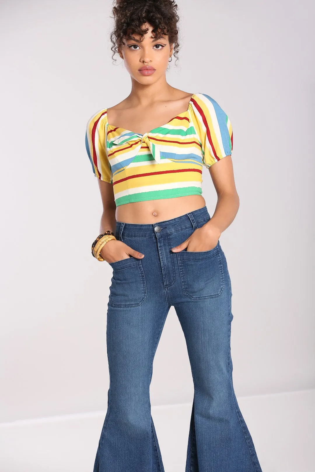 Hell Bunny Janis Flared Jeans in Blue STRETCHY