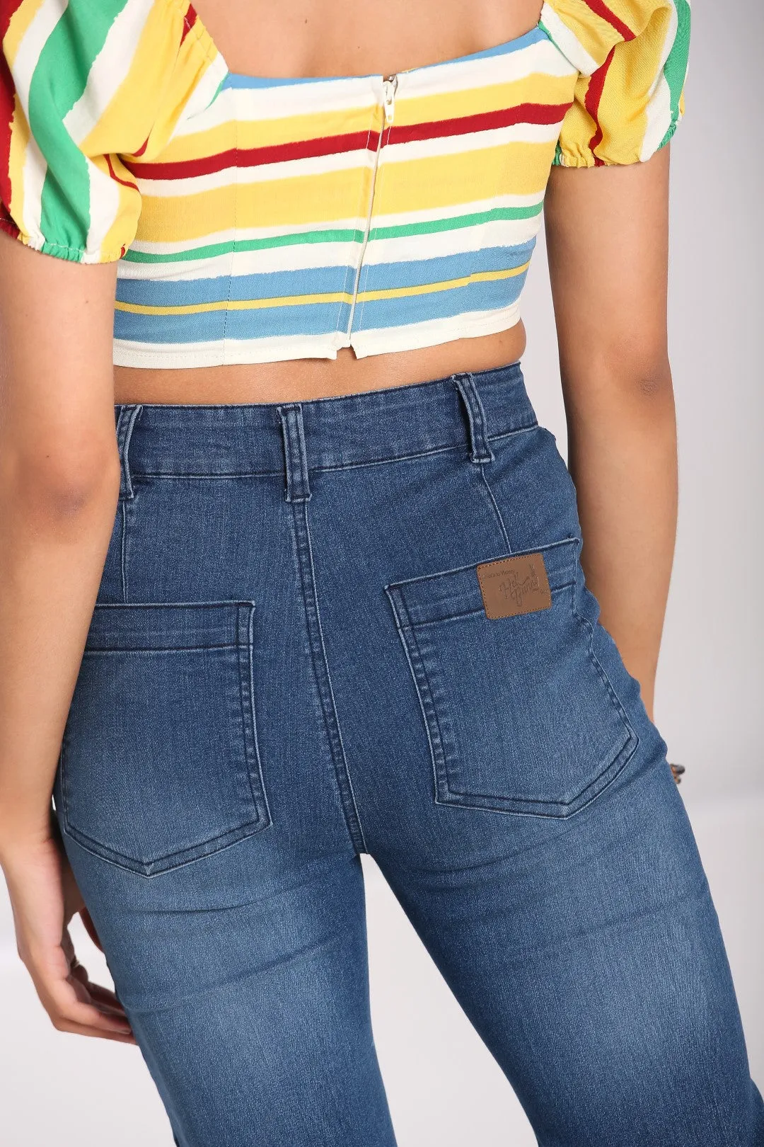 Hell Bunny Janis Flared Jeans in Blue STRETCHY