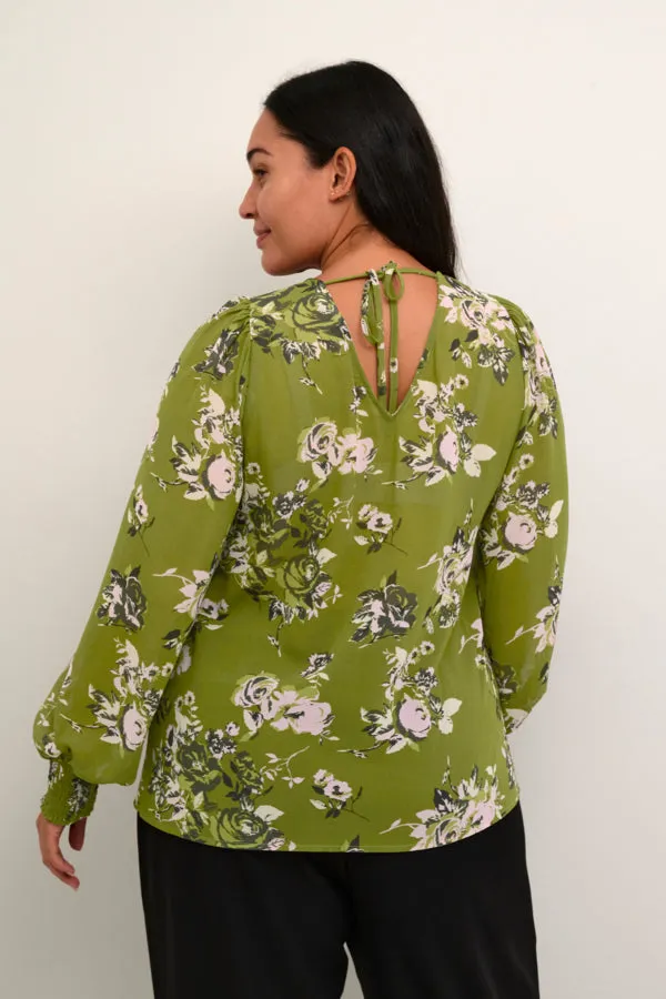 Kaffe Curve Vima Blouse in Green Print