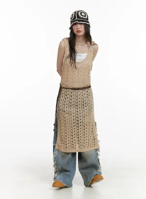Knit Crochet Sleeveless Maxi Dress CA411