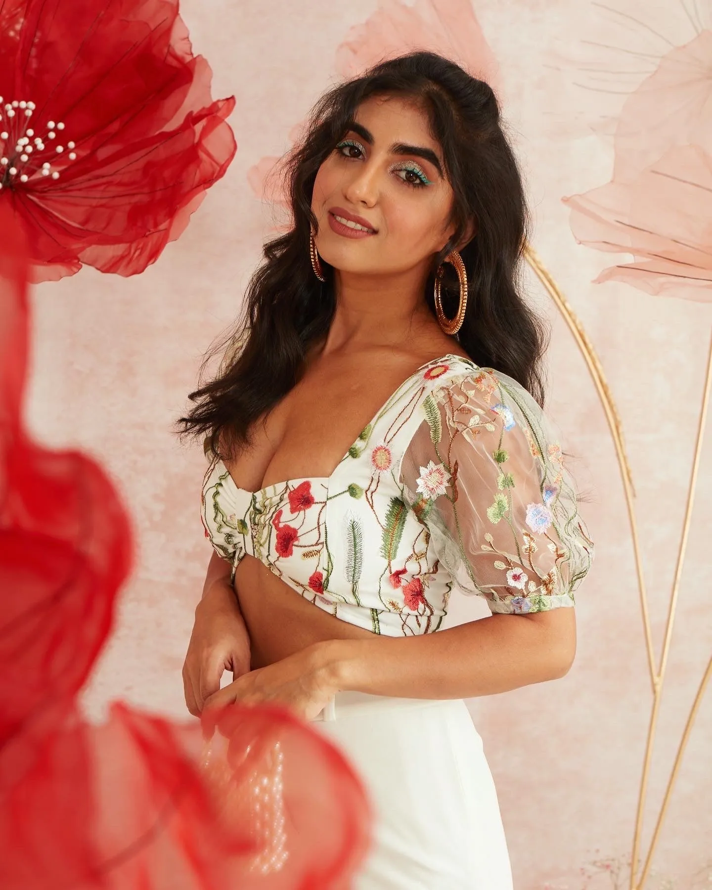 Laura Embroidered Puff Sleeve Crop Top