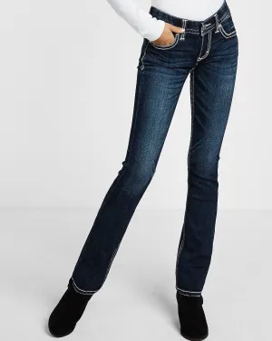 Low Rise Thick Stitch Barely Boot Jeans in Dark