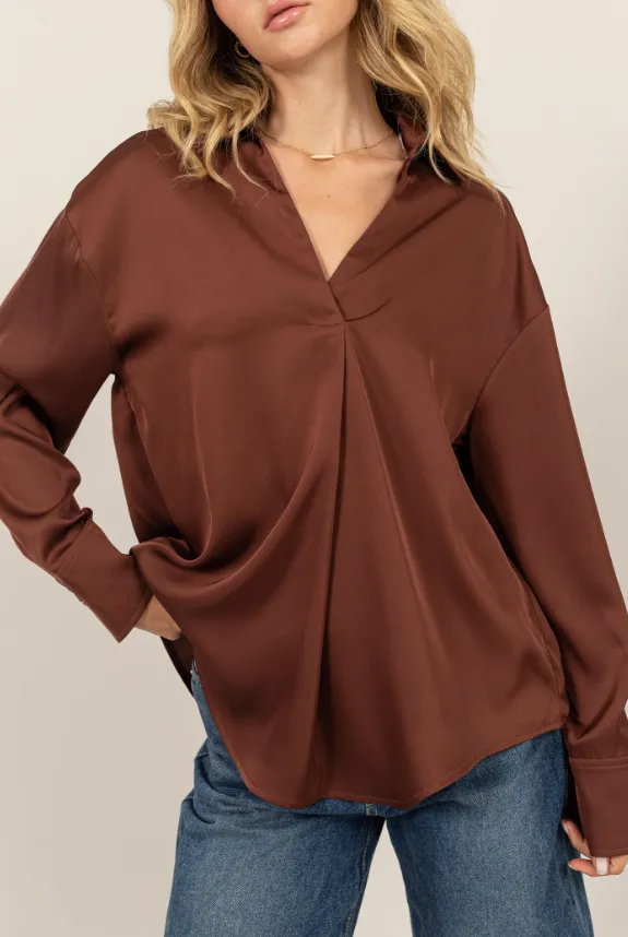 Marianna Collared Satin Blouse