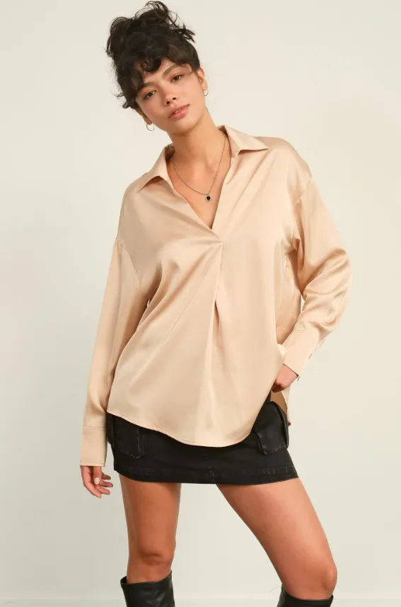 Marianna Collared Satin Blouse