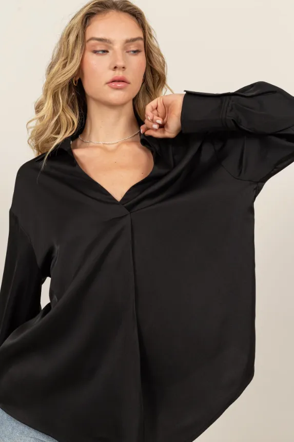 Marianna Collared Satin Blouse