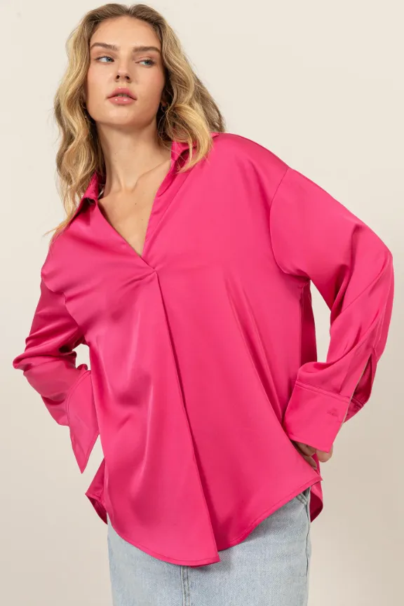 Marianna Collared Satin Blouse