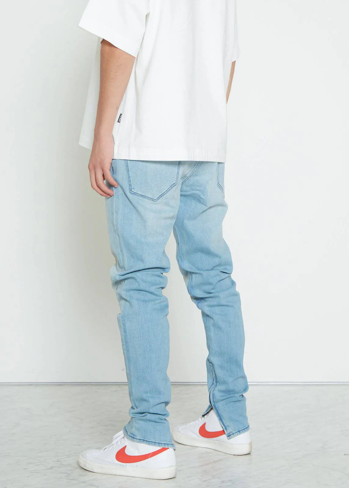 Men's Side Zip Denim in Light Blue Wash