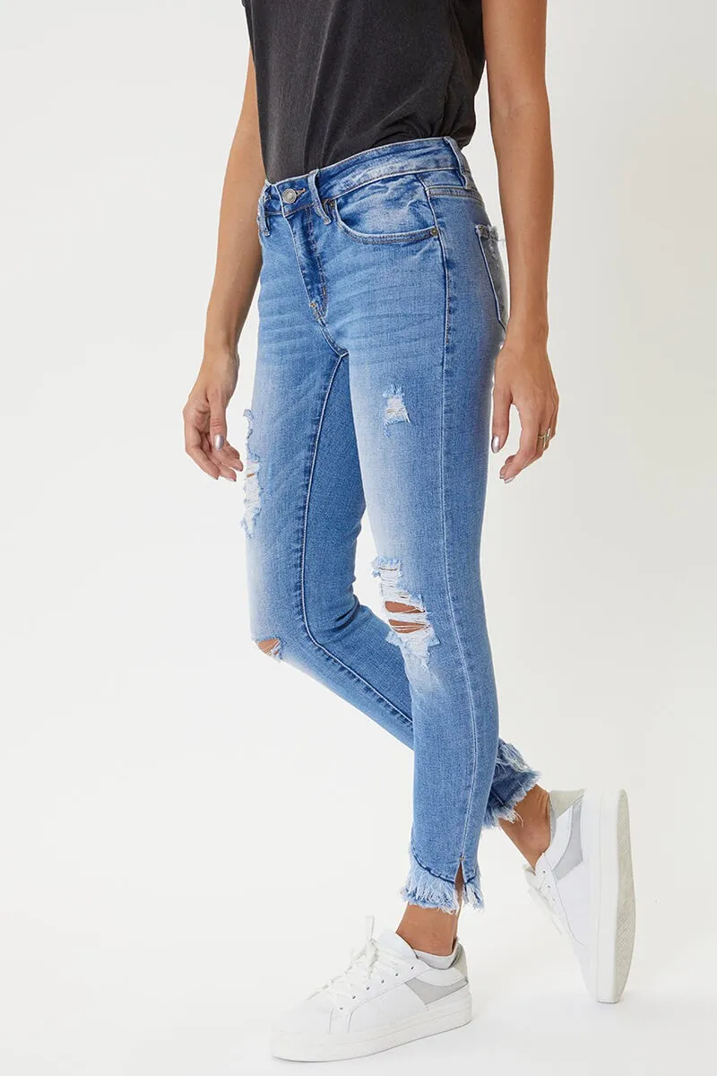 Mid Rise Hem Detail Ankle Skinny Jeans