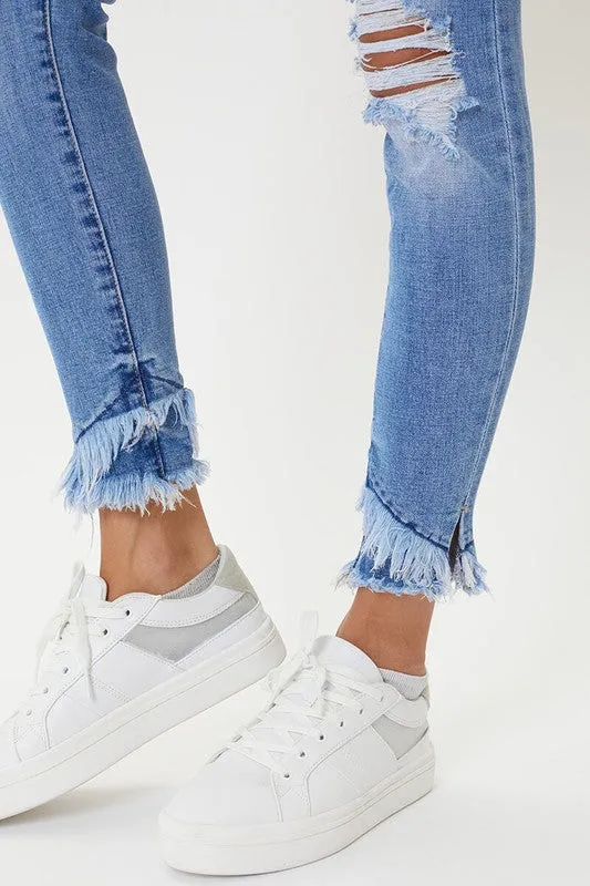 Mid Rise Hem Detail Ankle Skinny Jeans