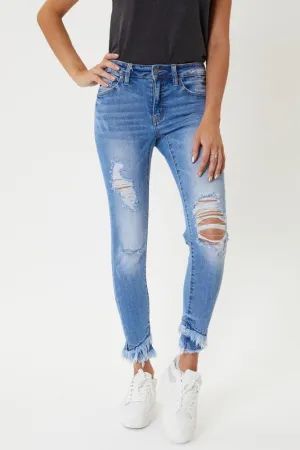 Mid Rise Hem Detail Ankle Skinny Jeans