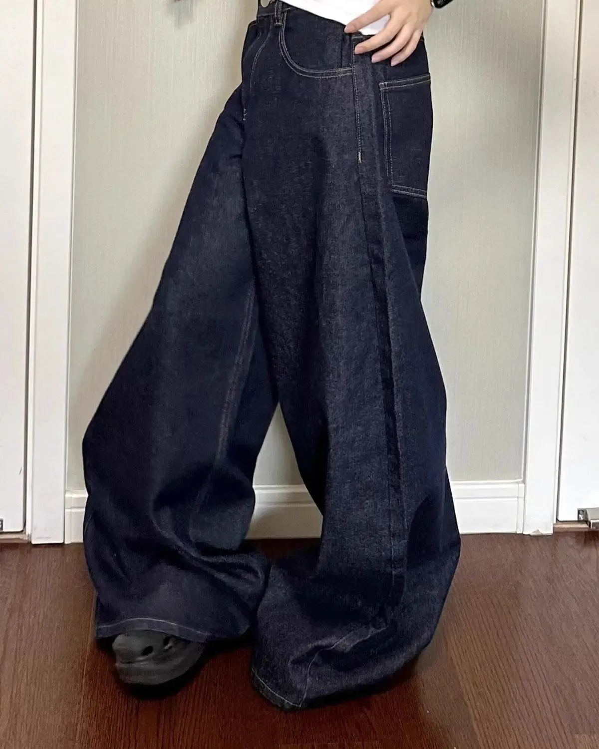 New American Women Black High Street Vibe Wide-Leg For Autumn And Winter For Men And Women Washed Loose Straight Pants Jeans
