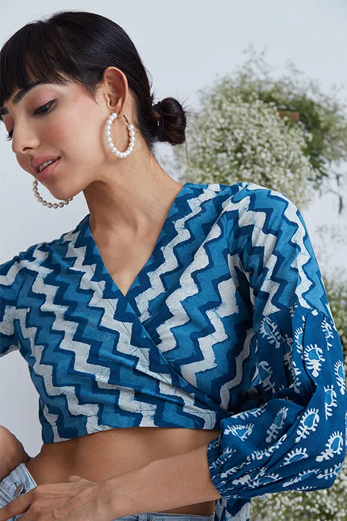 Okhai 'Willow' Hand Block Printed Pure Cotton Wap Top