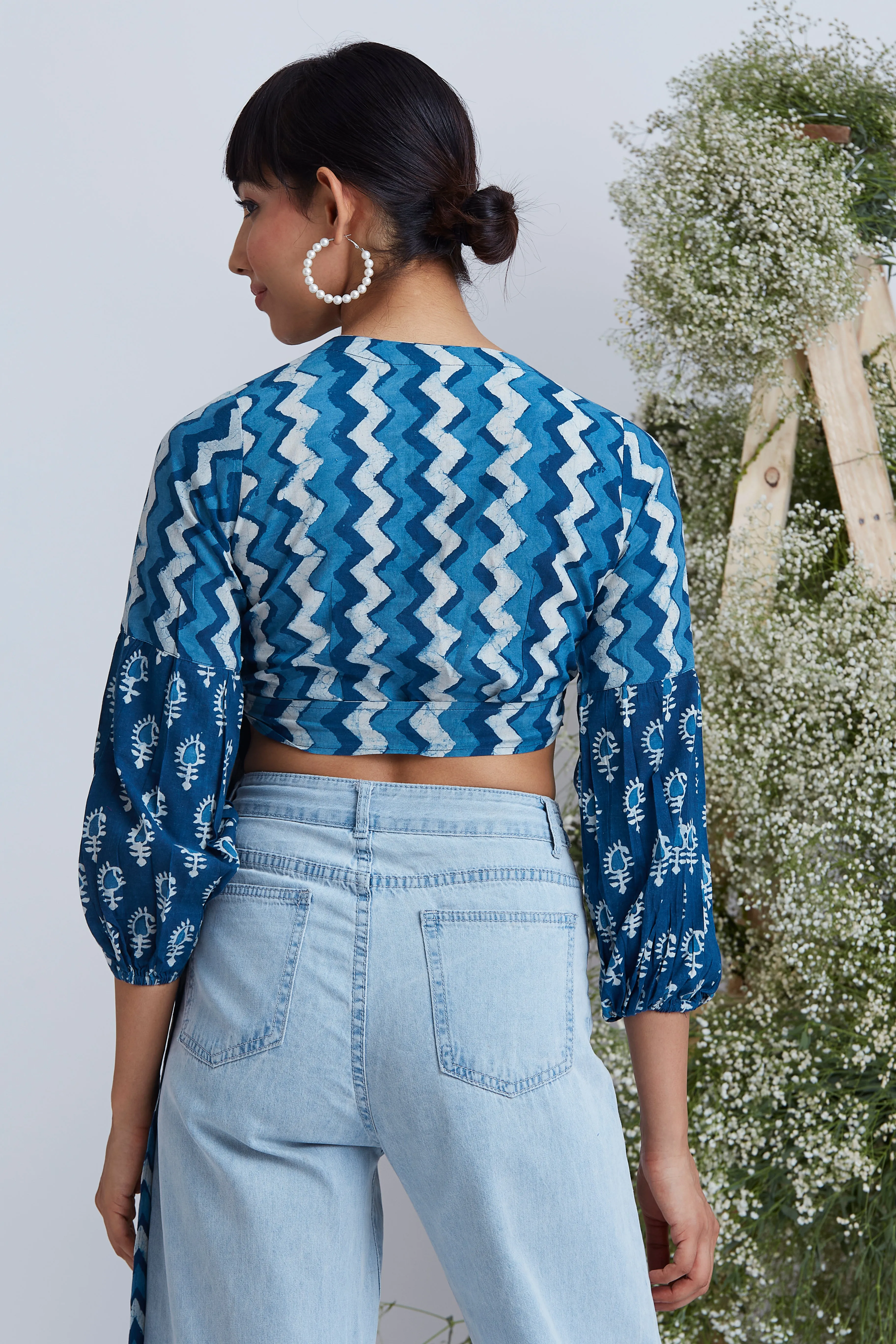 Okhai 'Willow' Hand Block Printed Pure Cotton Wap Top
