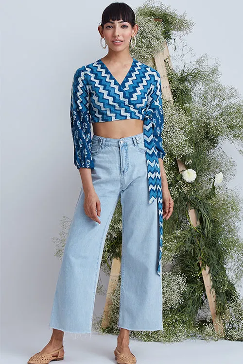 Okhai 'Willow' Hand Block Printed Pure Cotton Wap Top