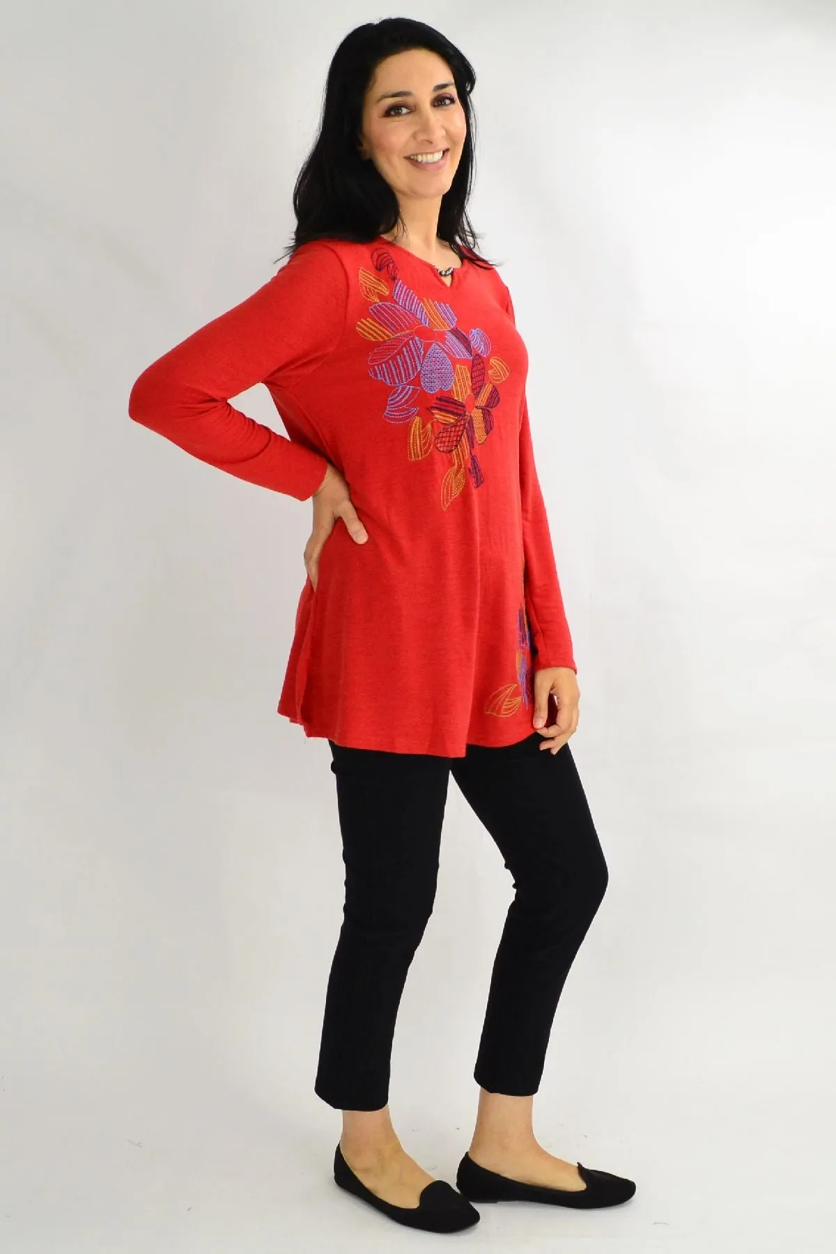 Orange Windmill Flower Tunic Top