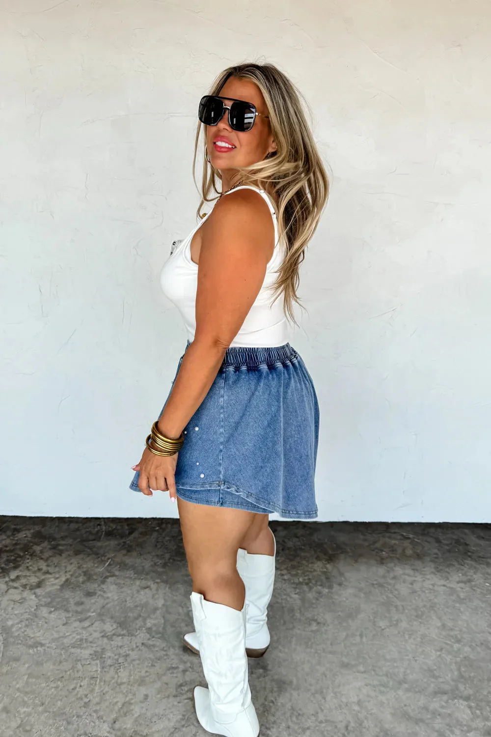 {Pre-Order} Denim & Pearl Skort