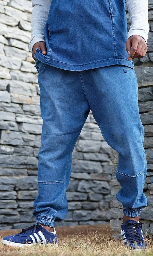 QL Relaxed Fit Stretch Cuffed Jeans in Washed Blue