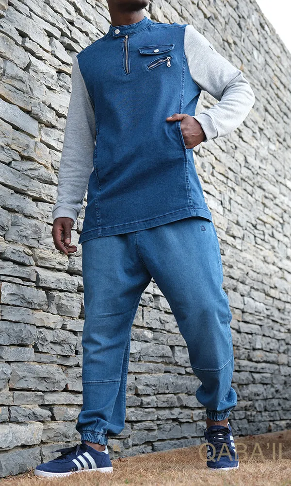 QL Relaxed Fit Stretch Cuffed Jeans in Washed Blue