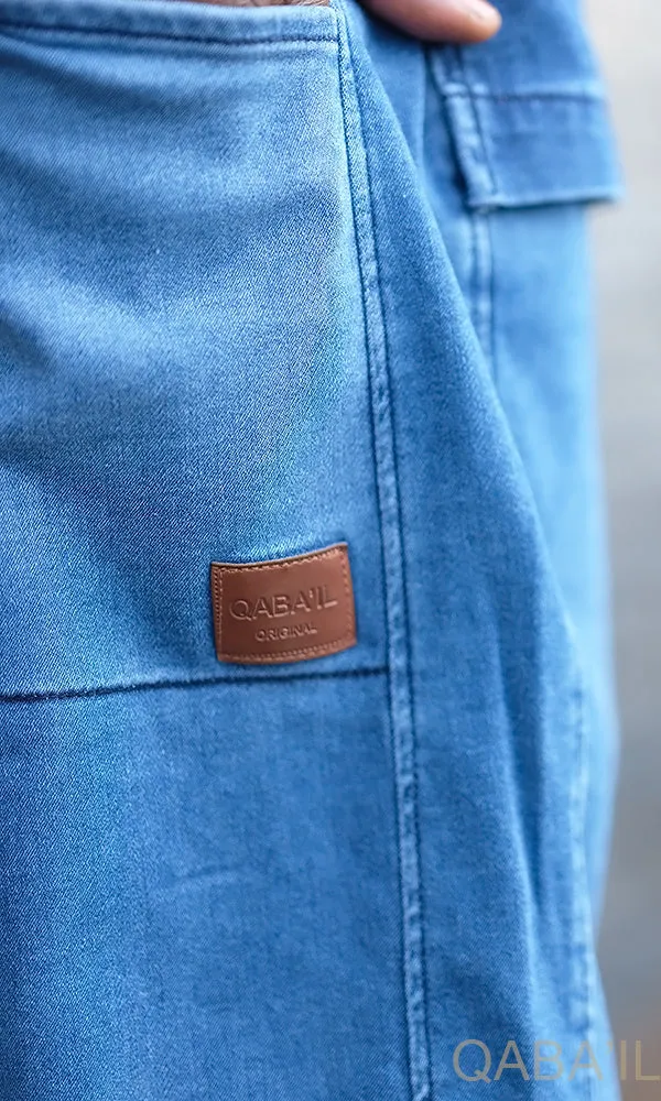 QL Relaxed Fit Stretch Cuffed Jeans in Washed Blue