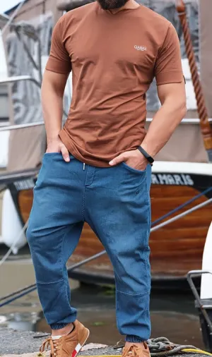 QL Relaxed Fit Stretch Cuffed Jeans in Washed Blue