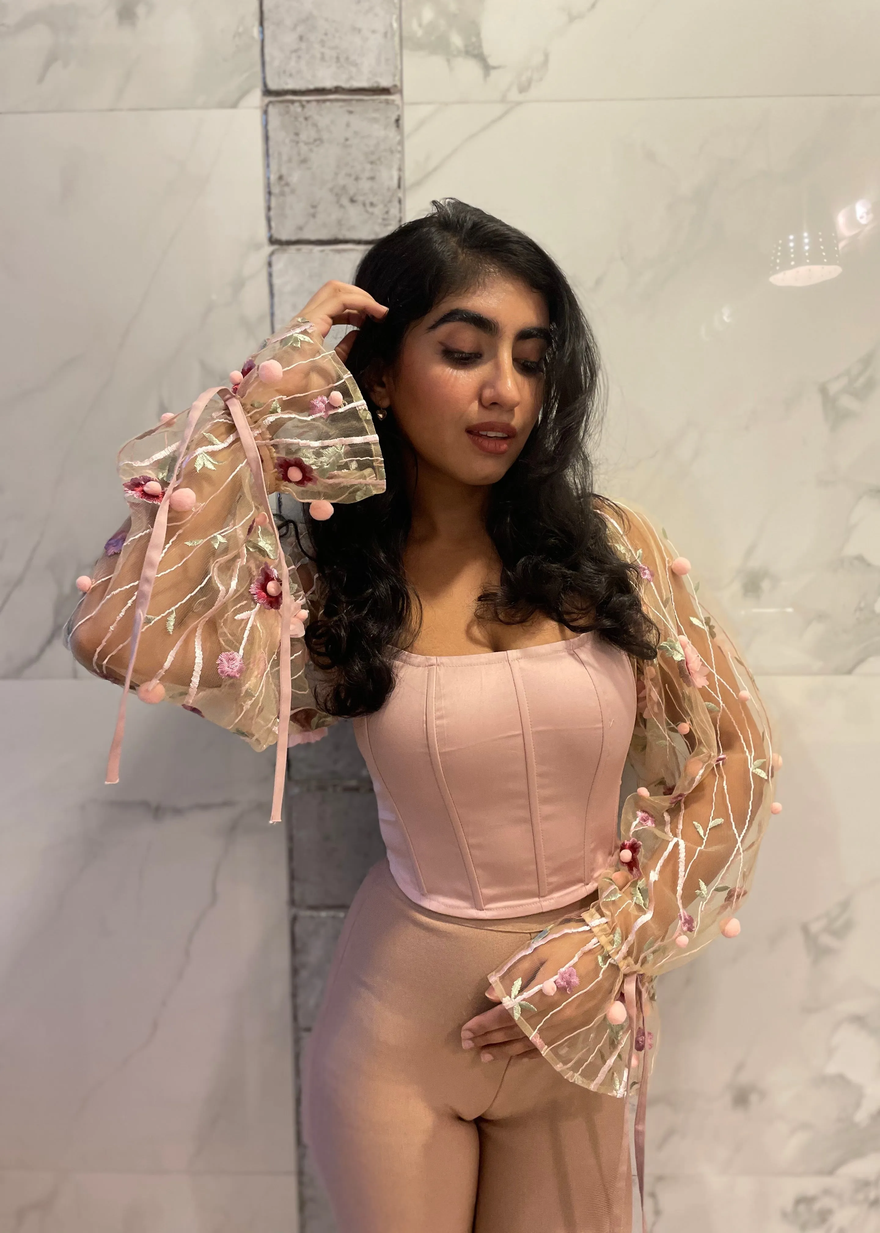 Sasha Blush Embroidered Corset Top