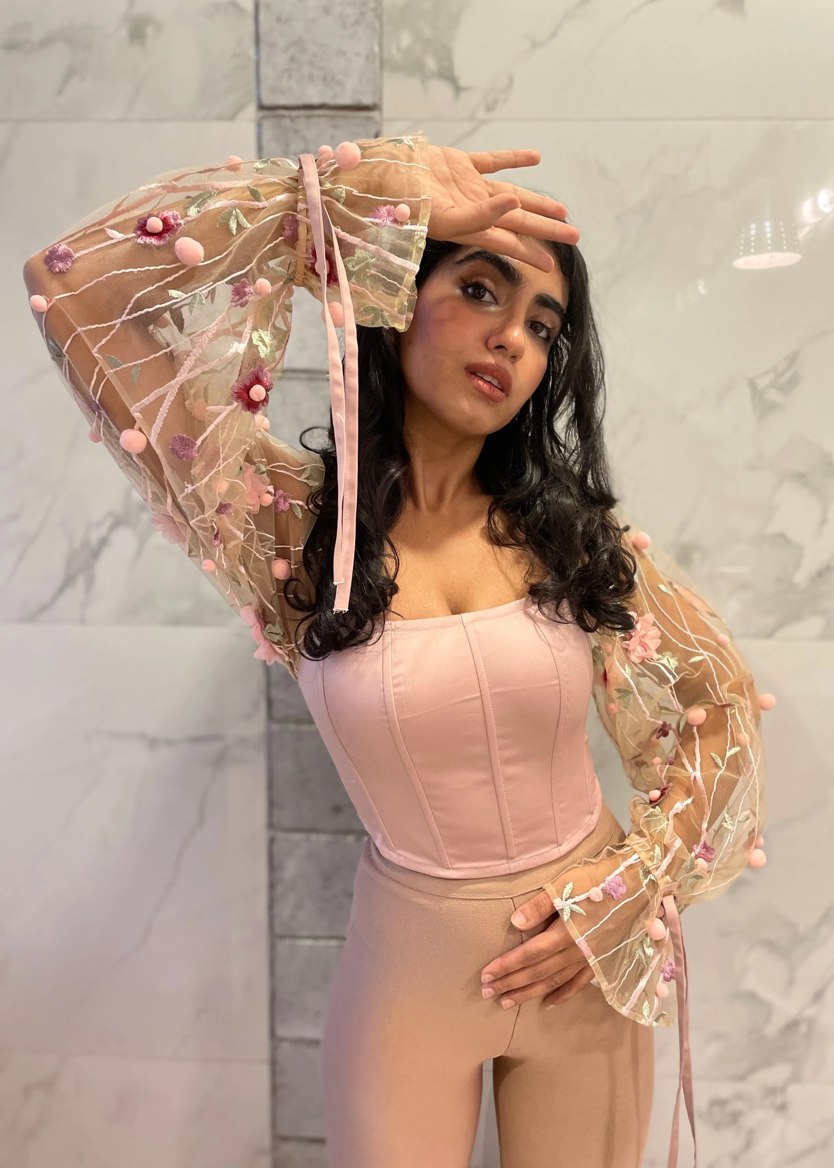 Sasha Blush Embroidered Corset Top