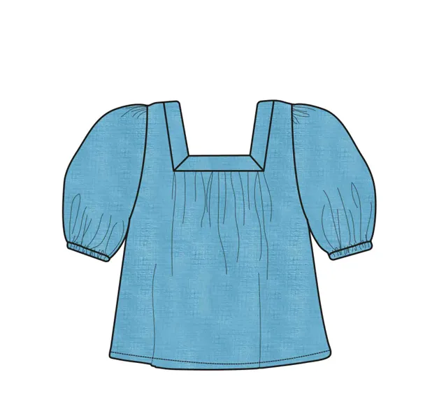 Square Neck Top - Aqua Blue
