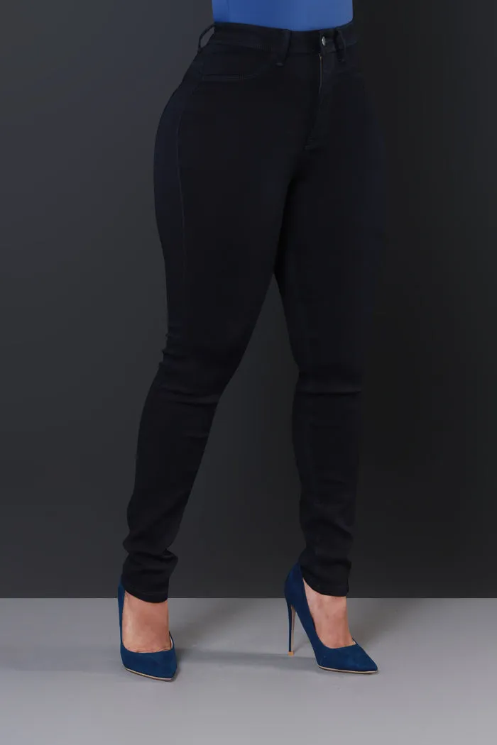 Super Swank High Rise Belt Loop Stretchy Skinny Jeans - Midnight Wash Denim No.280