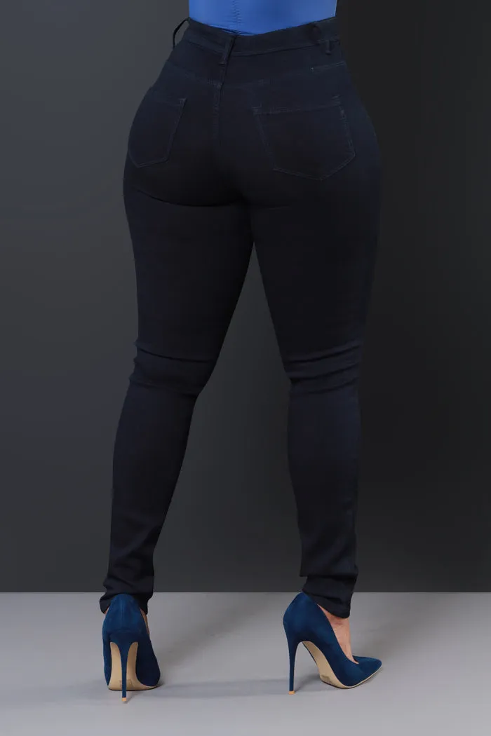 Super Swank High Rise Belt Loop Stretchy Skinny Jeans - Midnight Wash Denim No.280