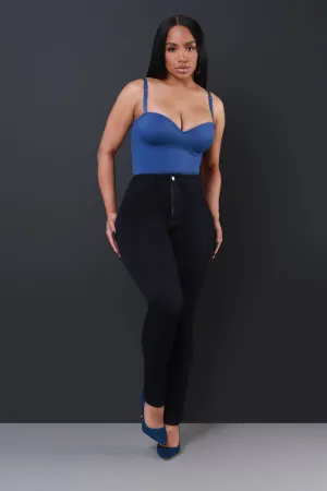 Super Swank High Rise Belt Loop Stretchy Skinny Jeans - Midnight Wash Denim No.280