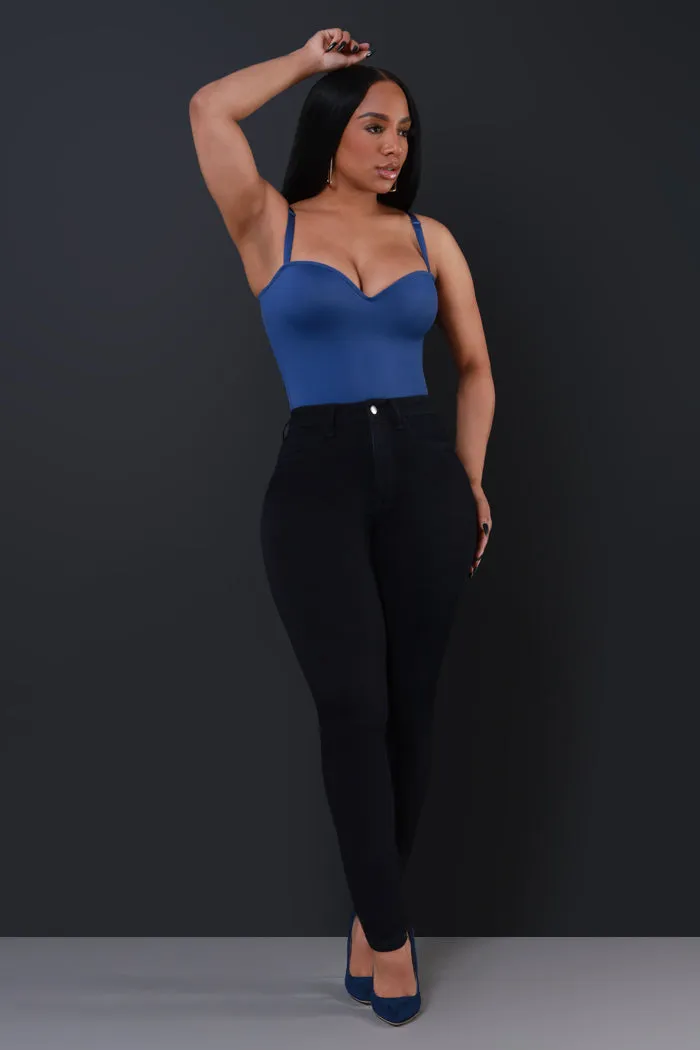 Super Swank High Rise Belt Loop Stretchy Skinny Jeans - Midnight Wash Denim No.280