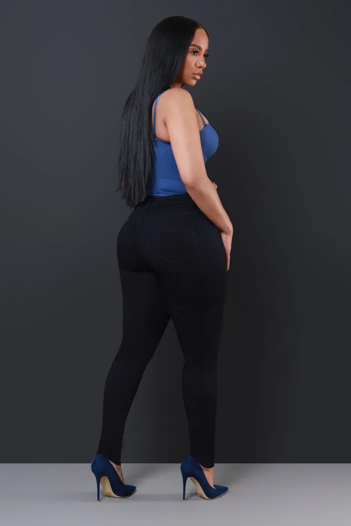 Super Swank High Rise Belt Loop Stretchy Skinny Jeans - Midnight Wash Denim No.280