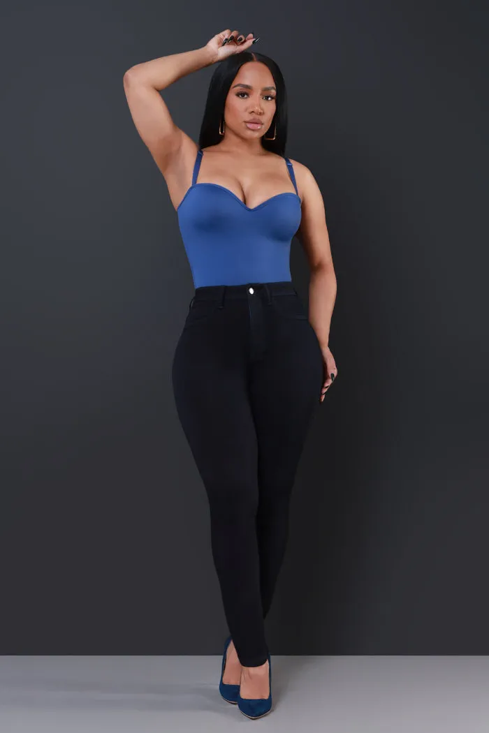 Super Swank High Rise Belt Loop Stretchy Skinny Jeans - Midnight Wash Denim No.280