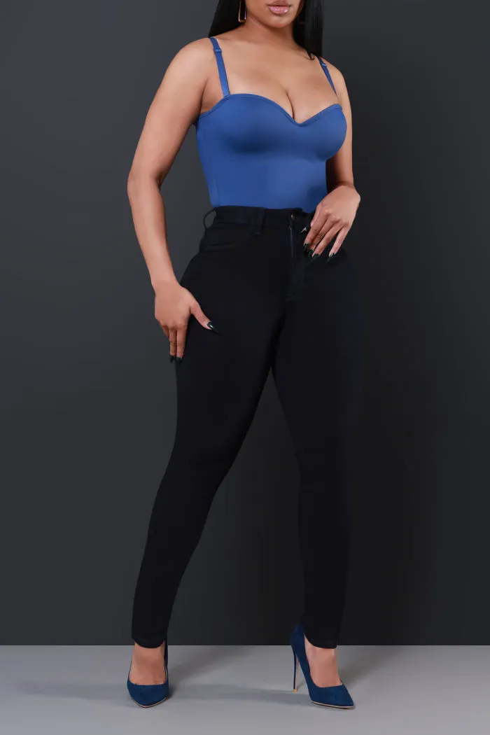 Super Swank High Rise Belt Loop Stretchy Skinny Jeans - Midnight Wash Denim No.280