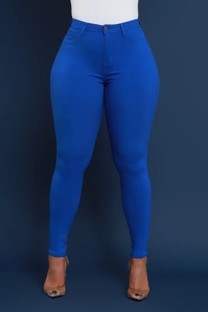 Super Swank High Rise Belt Loop Stretchy Skinny Jeans - Royal Blue