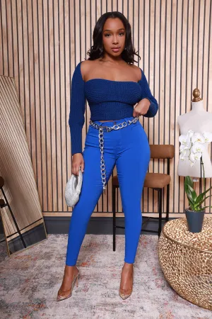 Super Swank High Rise Belt Loop Stretchy Skinny Jeans - Royal Blue