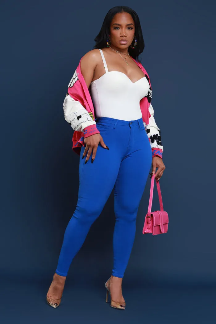Super Swank High Rise Belt Loop Stretchy Skinny Jeans - Royal Blue