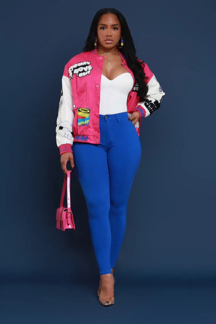 Super Swank High Rise Belt Loop Stretchy Skinny Jeans - Royal Blue