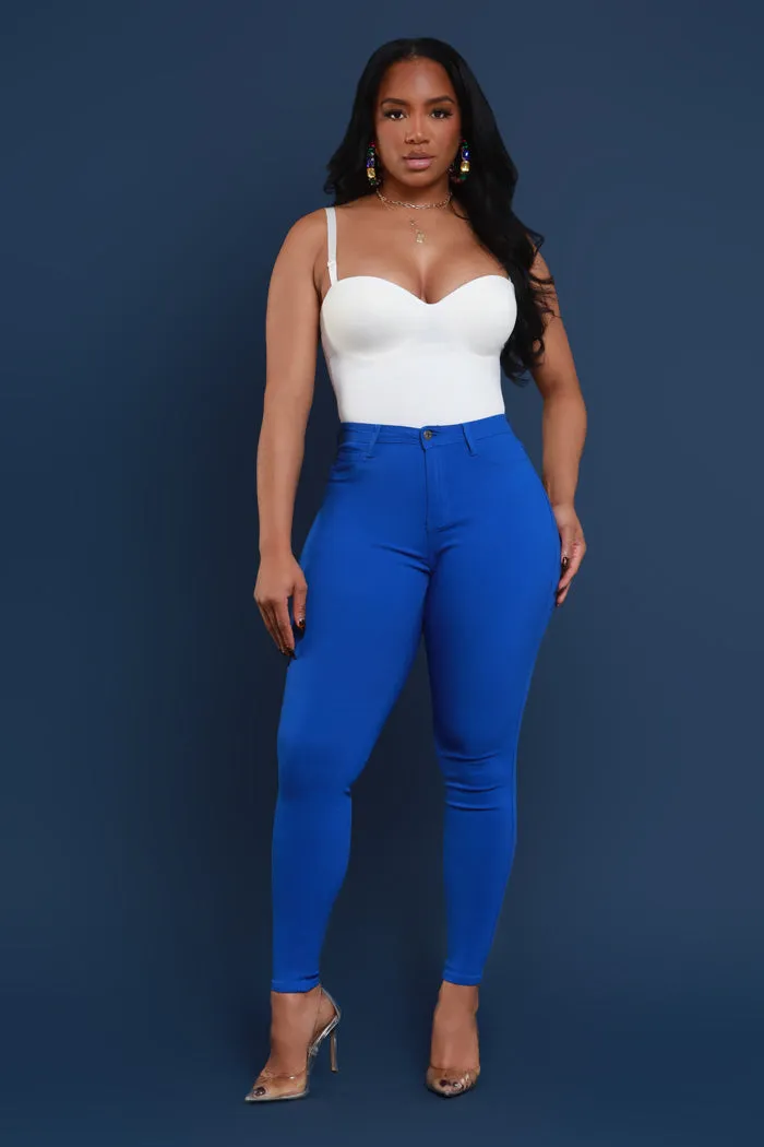 Super Swank High Rise Belt Loop Stretchy Skinny Jeans - Royal Blue