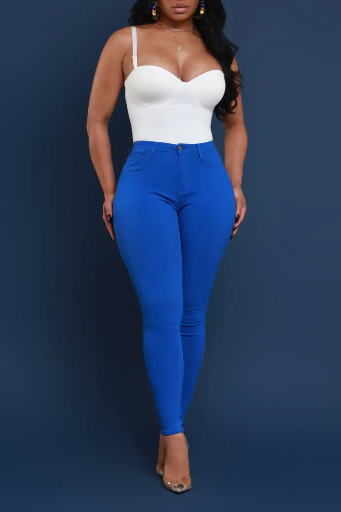 Super Swank High Rise Belt Loop Stretchy Skinny Jeans - Royal Blue