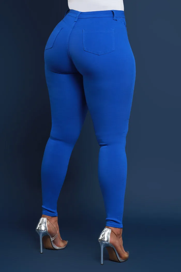 Super Swank High Rise Belt Loop Stretchy Skinny Jeans - Royal Blue