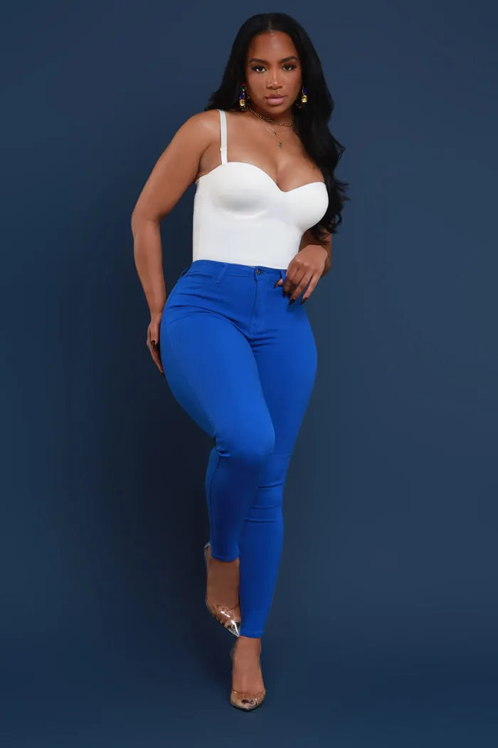 Super Swank High Rise Belt Loop Stretchy Skinny Jeans - Royal Blue