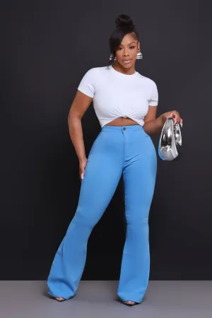 Super Swank High Rise Flare Stretchy Jeans - Baby Blue