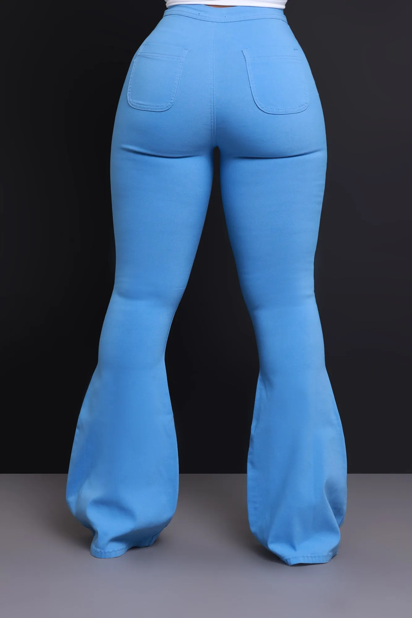 Super Swank High Rise Flare Stretchy Jeans - Baby Blue