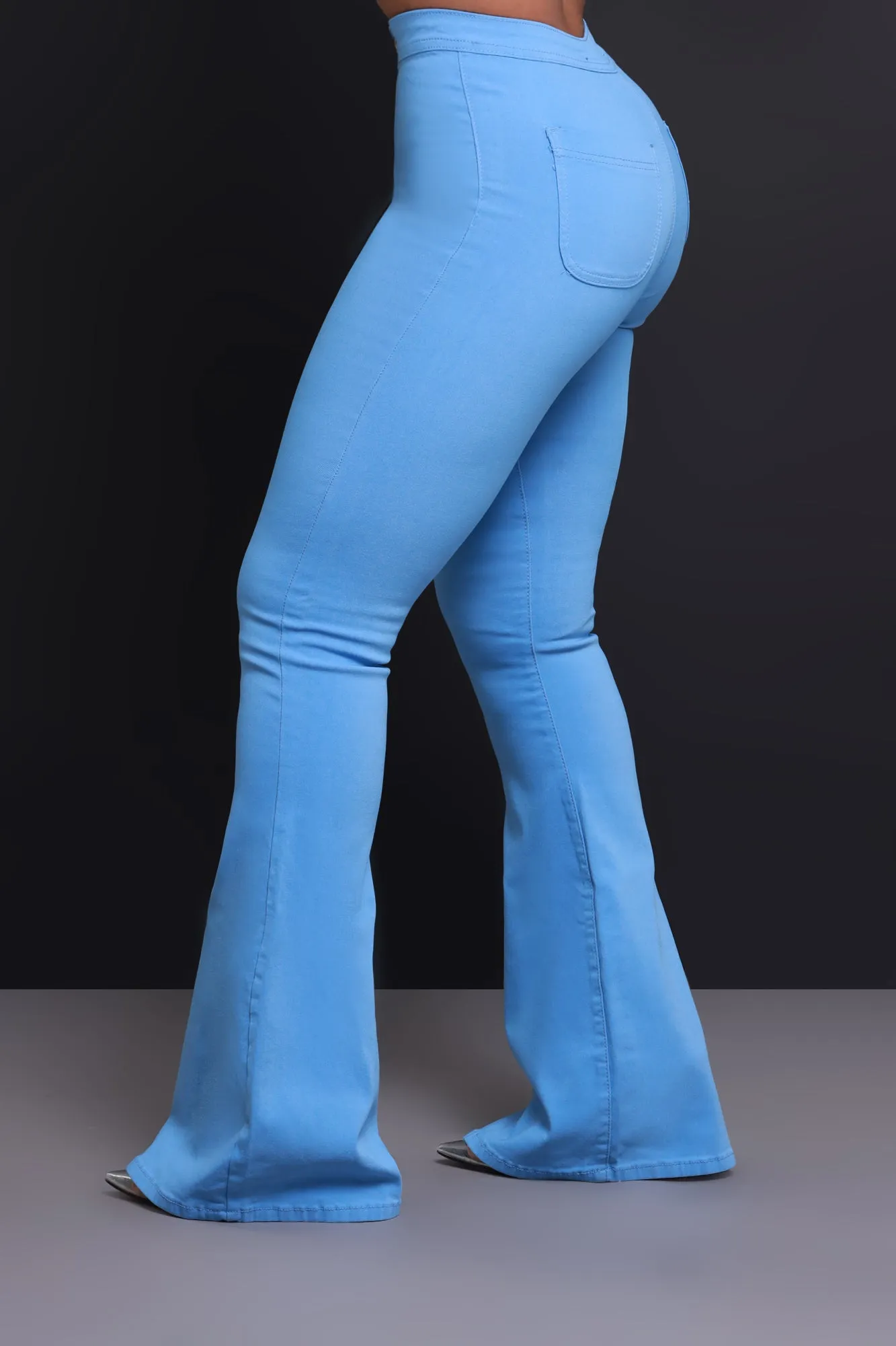 Super Swank High Rise Flare Stretchy Jeans - Baby Blue