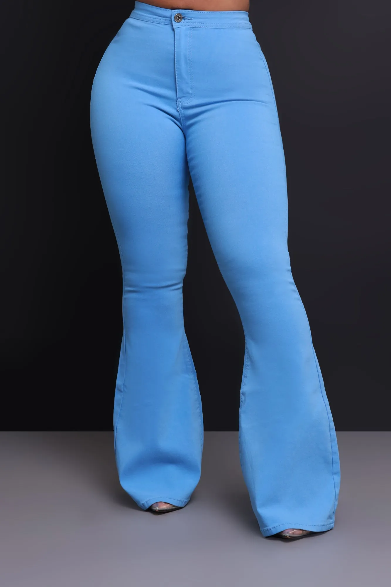 Super Swank High Rise Flare Stretchy Jeans - Baby Blue