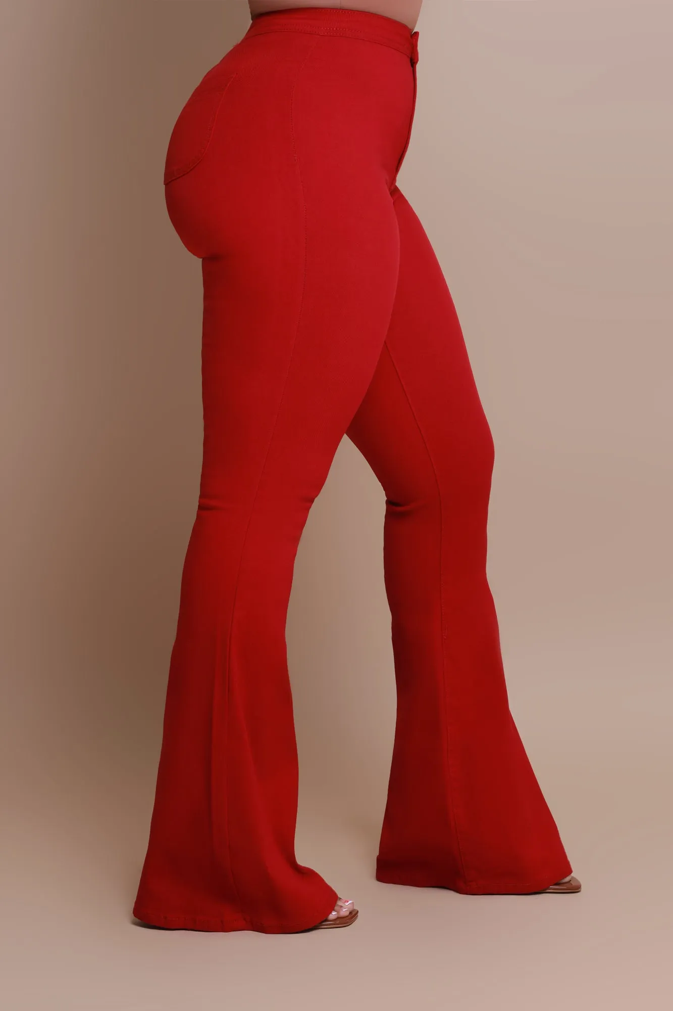 Super Swank High Rise Flare Stretchy Jeans - Burgundy