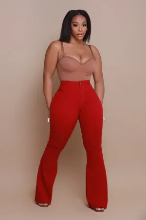 Super Swank High Rise Flare Stretchy Jeans - Burgundy